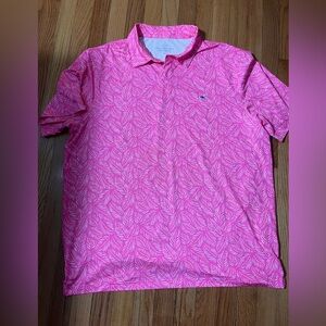 Vineyard Vines Pink Leaf-Print Performance Polo Shirt Size XL